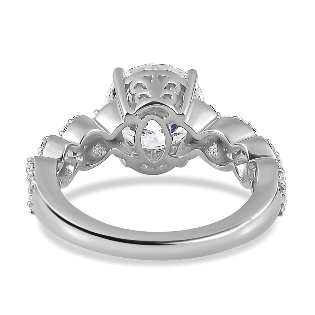 Moissanite (Rnd 9mm) Ring in Platinum Over Sterling Silver (Size 10.0) 3.00 ctw image number 5