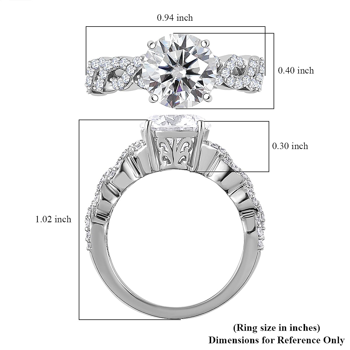 Moissanite (Rnd 9mm) Ring in Platinum Over Sterling Silver (Size 10.0) 3.00 ctw image number 6