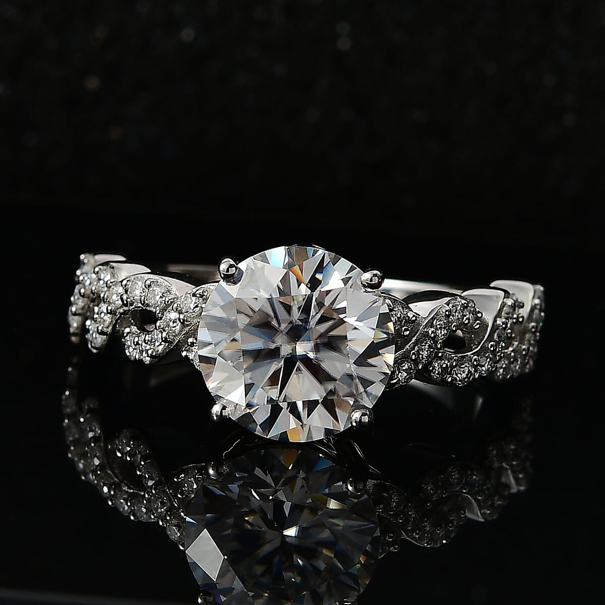 Moissanite Ring in Platinum Over Sterling Silver (Size 5.0) 3.00 ctw image number 2