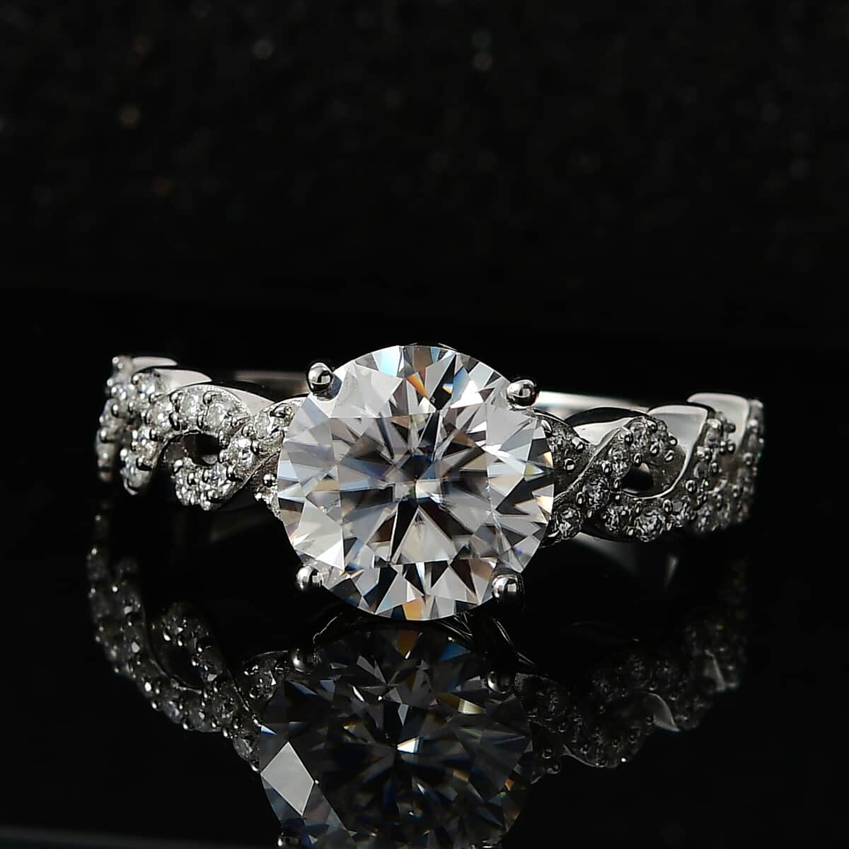 Moissanite Ring in Platinum Over Sterling Silver (Size 8.0) 3.00 ctw image number 2