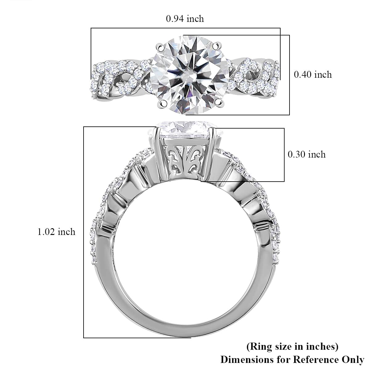 Moissanite Ring in Platinum Over Sterling Silver (Size 8.0) 3.00 ctw image number 6