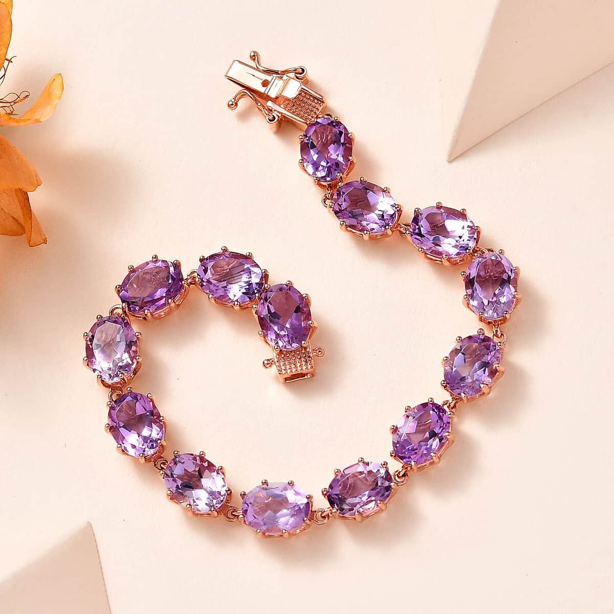 Premium Rose De France Amethyst Bracelet in Vermeil Rose Gold Over Sterling Silver (8.00 In) 29.35 ctw image number 1