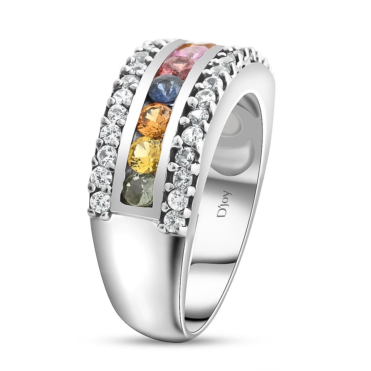 AAA Multi Sapphire and White Zircon Ring in Platinum Over Sterling Silver (Size 10.0) 1.70 ctw image number 3