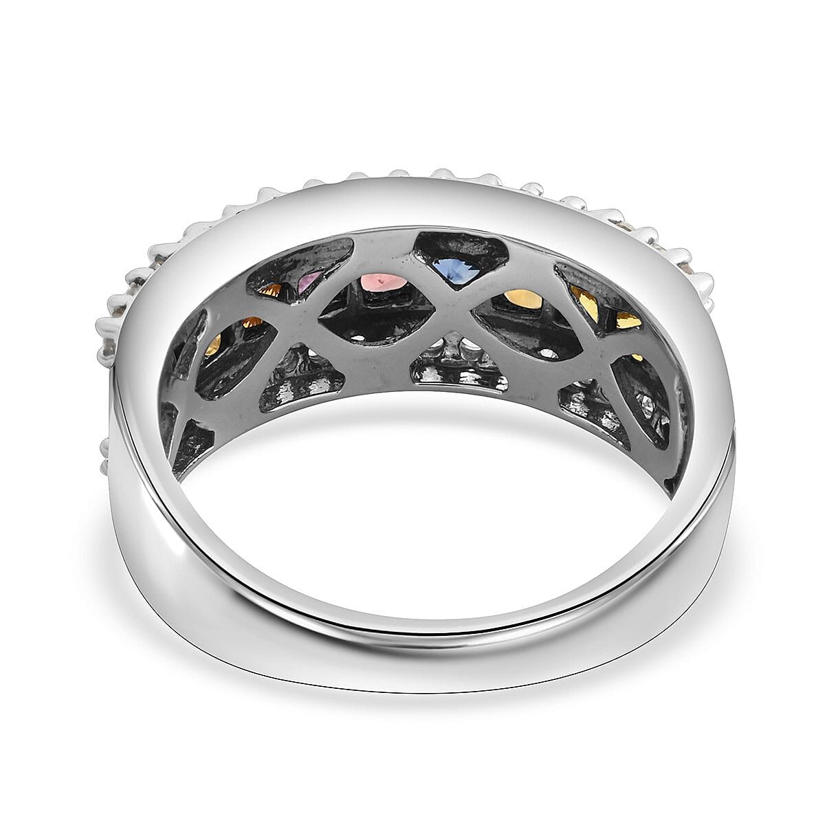 AAA Multi Sapphire and White Zircon Ring in Platinum Over Sterling Silver (Size 10.0) 1.70 ctw image number 4