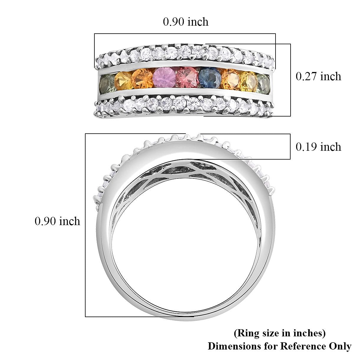 AAA Multi Sapphire and White Zircon Ring in Platinum Over Sterling Silver (Size 10.0) 1.70 ctw image number 5
