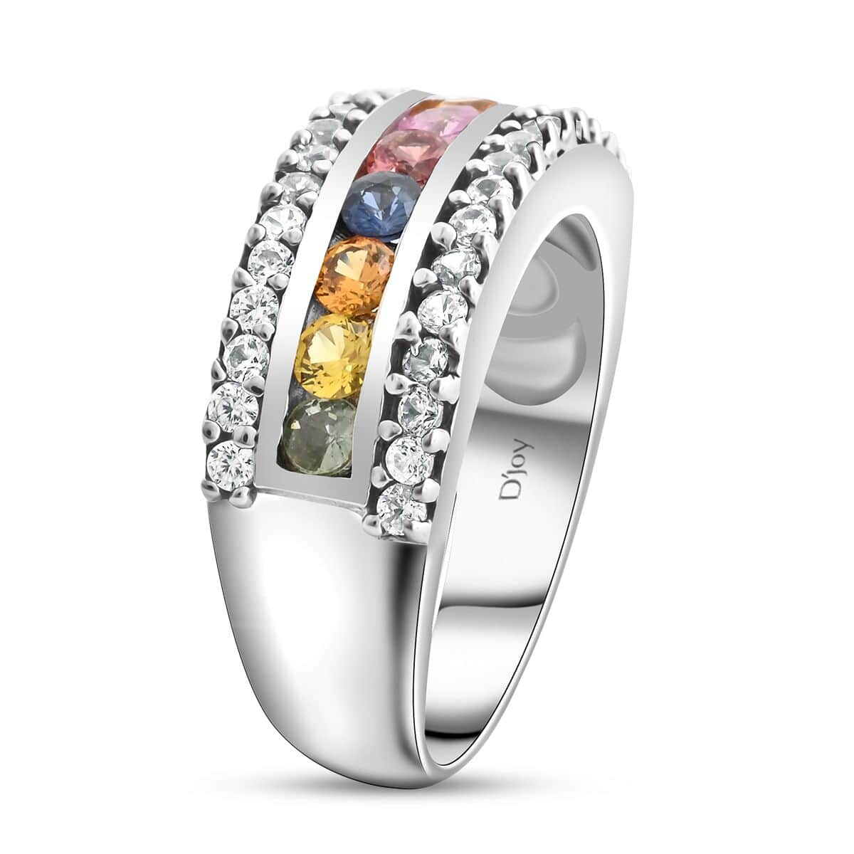 AAA Multi Sapphire and White Zircon Ring in Platinum Over Sterling Silver (Size 6.0) 1.70 ctw image number 3