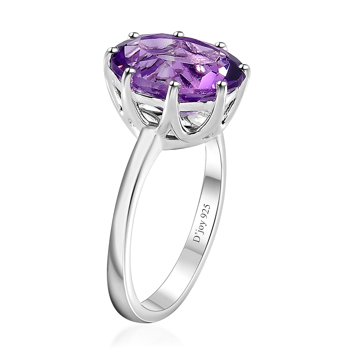Premium Rose De France Amethyst (Ovl) Solitaire Ring in Sterling Silver (Size 10.0) 4.35 ctw image number 3