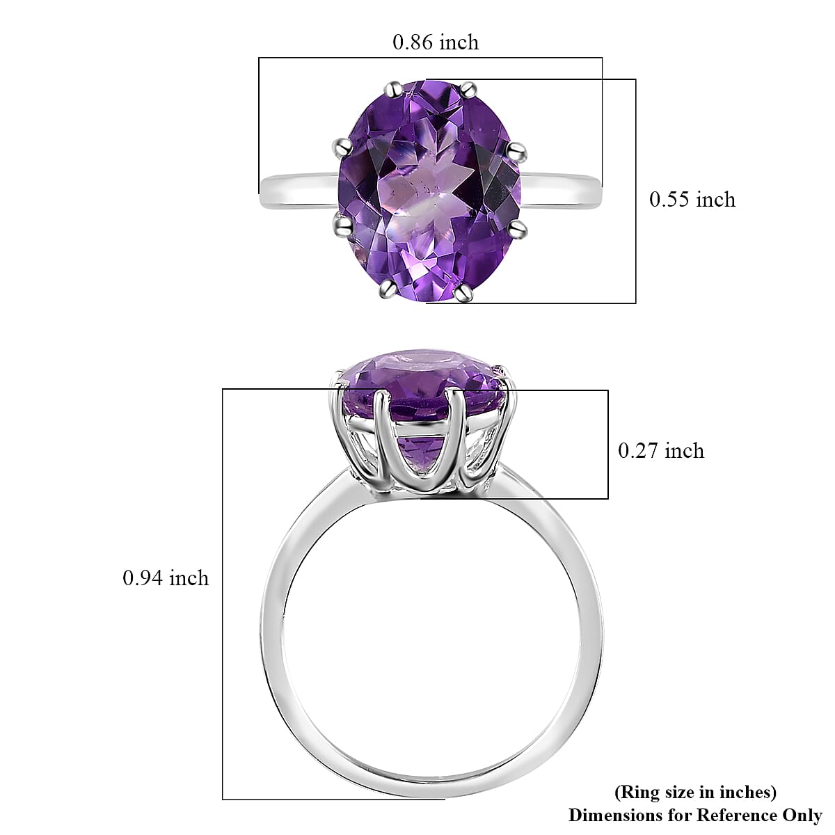 Premium Rose De France Amethyst (Ovl) Solitaire Ring in Sterling Silver (Size 10.0) 4.35 ctw image number 5