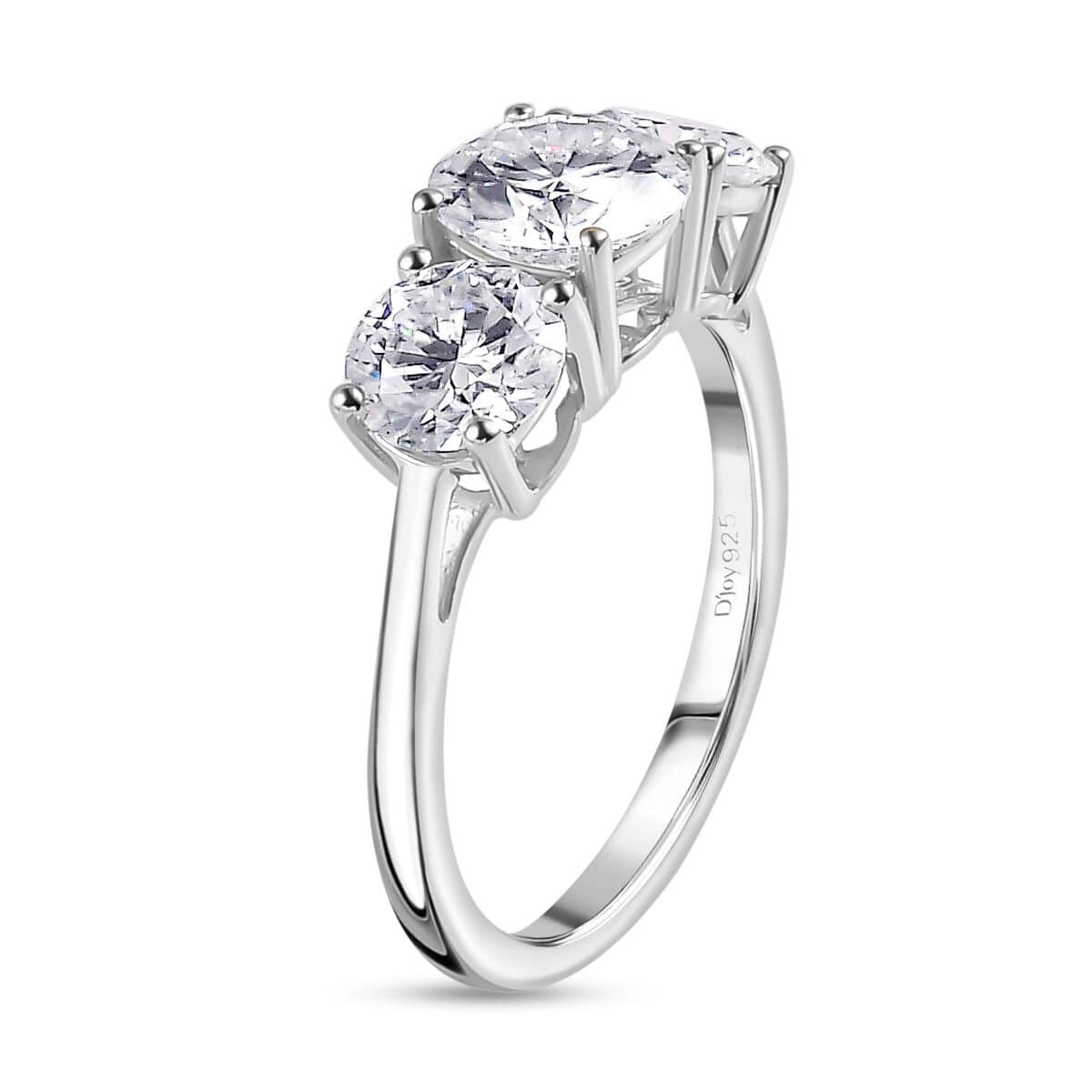 One Time Only Moissanite (Rnd 7mm) 3 Stone Ring in Platinum Over Sterling Silver (Size 10.0) 2.85 ctw image number 3