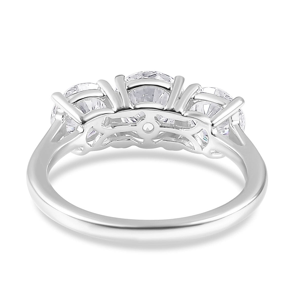 Moissanite 3 Stone Ring in Platinum Over Sterling Silver (Size 10.0) 2.85 ctw