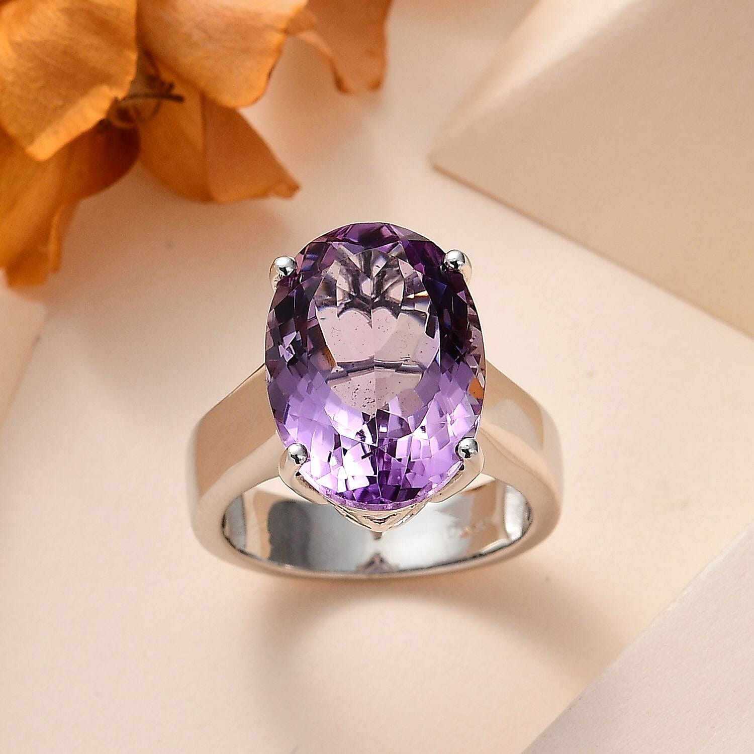 Premium Rose De France Amethyst Solitaire Ring in Platinum Over Sterling Silver (Size 10.0) 11.60 ctw
