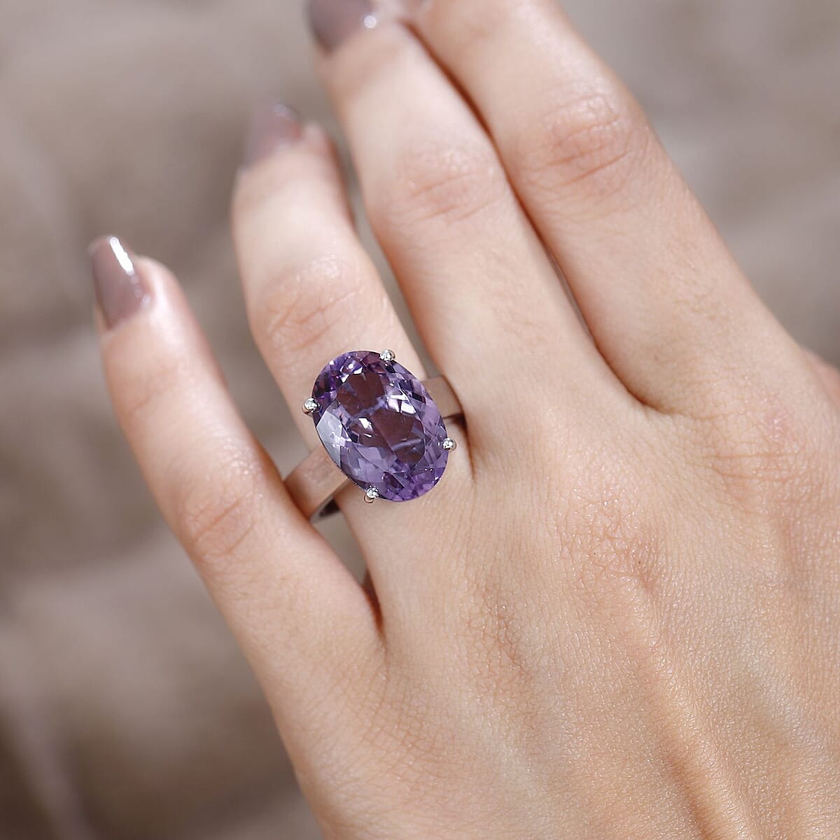 Premium Rose De France Amethyst Solitaire Ring in Platinum Over Sterling Silver (Size 7.0) 11.60 ctw image number 2