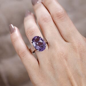 Premium Rose De France Amethyst Solitaire Ring in Platinum Over Sterling Silver (Size 7.0) 11.60 ctw