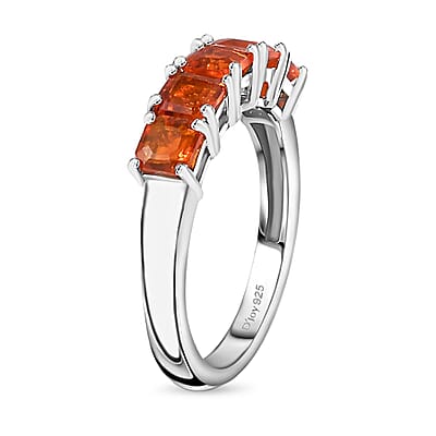 Asscher Cut Crimson Fire Opal 5 Stone Ring in Platinum Over Sterling Silver (Size 10.0) 1.15 ctw