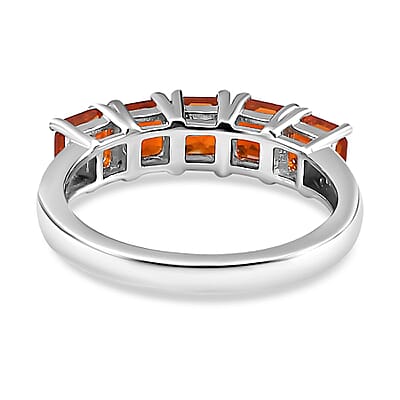 Asscher Cut Crimson Fire Opal 5 Stone Ring in Platinum Over Sterling Silver (Size 10.0) 1.15 ctw