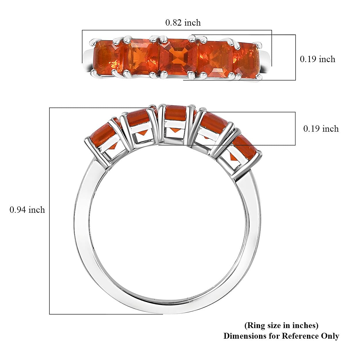 Asscher Cut Crimson Fire Opal 5 Stone Ring in Platinum Over Sterling Silver (Size 10.0) 1.15 ctw