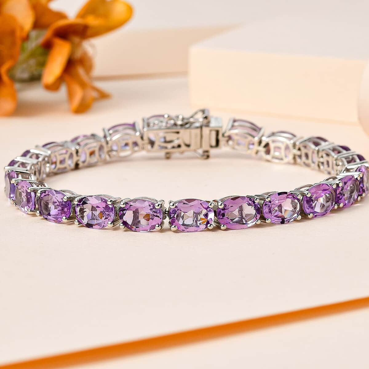 Premium Rose De France Amethyst Tennis Bracelet in Platinum Over Sterling Silver (7.25 In) 22.90 ctw image number 1