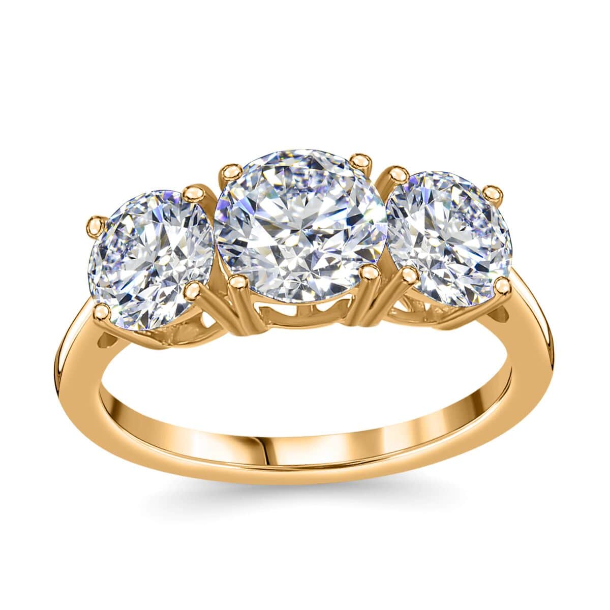 Moissanite 3 Stone Ring in Vermeil Yellow Gold Over Sterling Silver (Size 6.0) 2.85 ctw image number 0