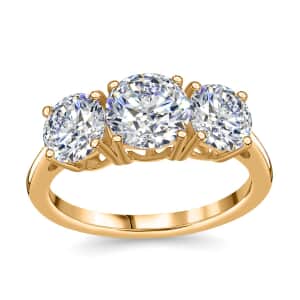 Moissanite 3 Stone Ring in Vermeil Yellow Gold Over Sterling Silver (Size 6.0) 2.85 ctw