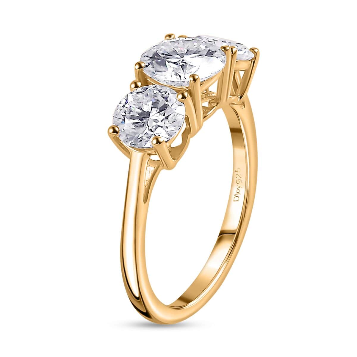 Moissanite 3 Stone Ring in Vermeil Yellow Gold Over Sterling Silver (Size 6.0) 2.85 ctw image number 3