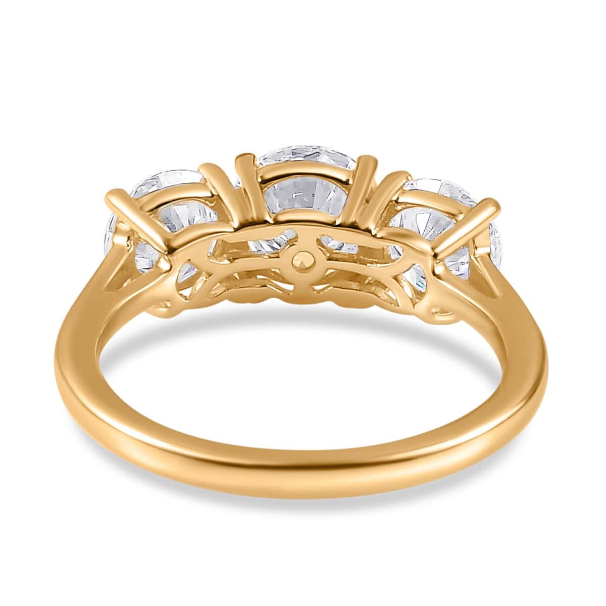 Moissanite 3 Stone Ring in Vermeil Yellow Gold Over Sterling Silver (Size 6.0) 2.85 ctw image number 4