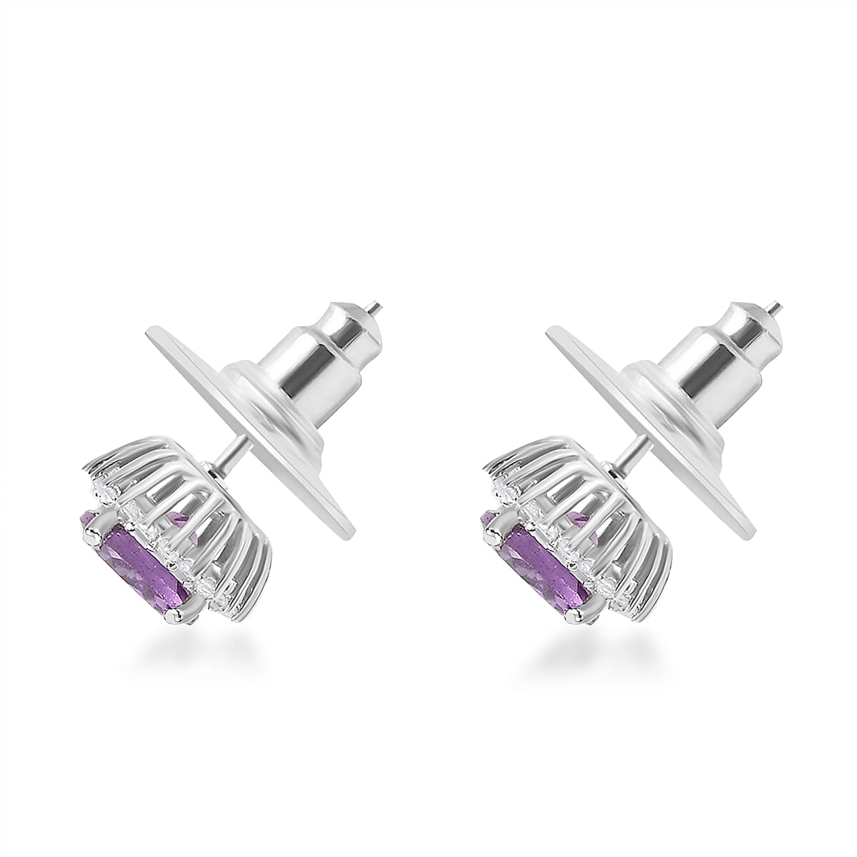 Premium Rose De France Amethyst and White Zircon Halo Stud Earrings in Platinum Over Sterling Silver 2.60 ctw image number 3