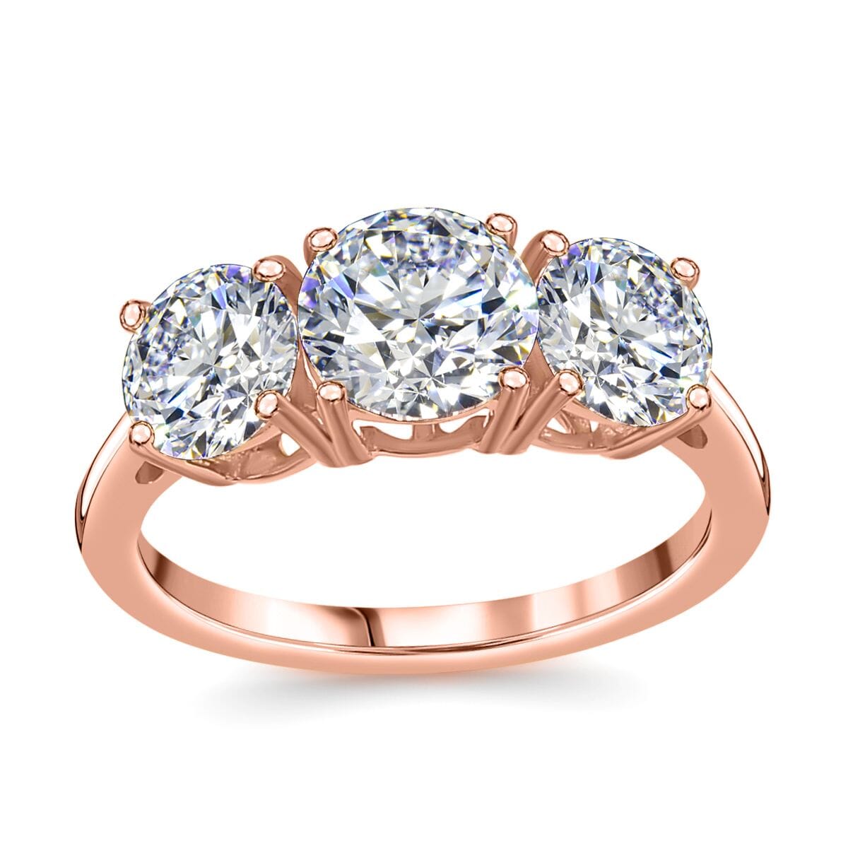 Moissanite 3 Stone Ring in Vermeil Rose Gold Over Sterling Silver (Size 6.0) 2.85 ctw image number 0