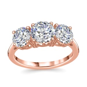 Moissanite 3 Stone Ring in Vermeil Rose Gold Over Sterling Silver (Size 6.0) 2.85 ctw