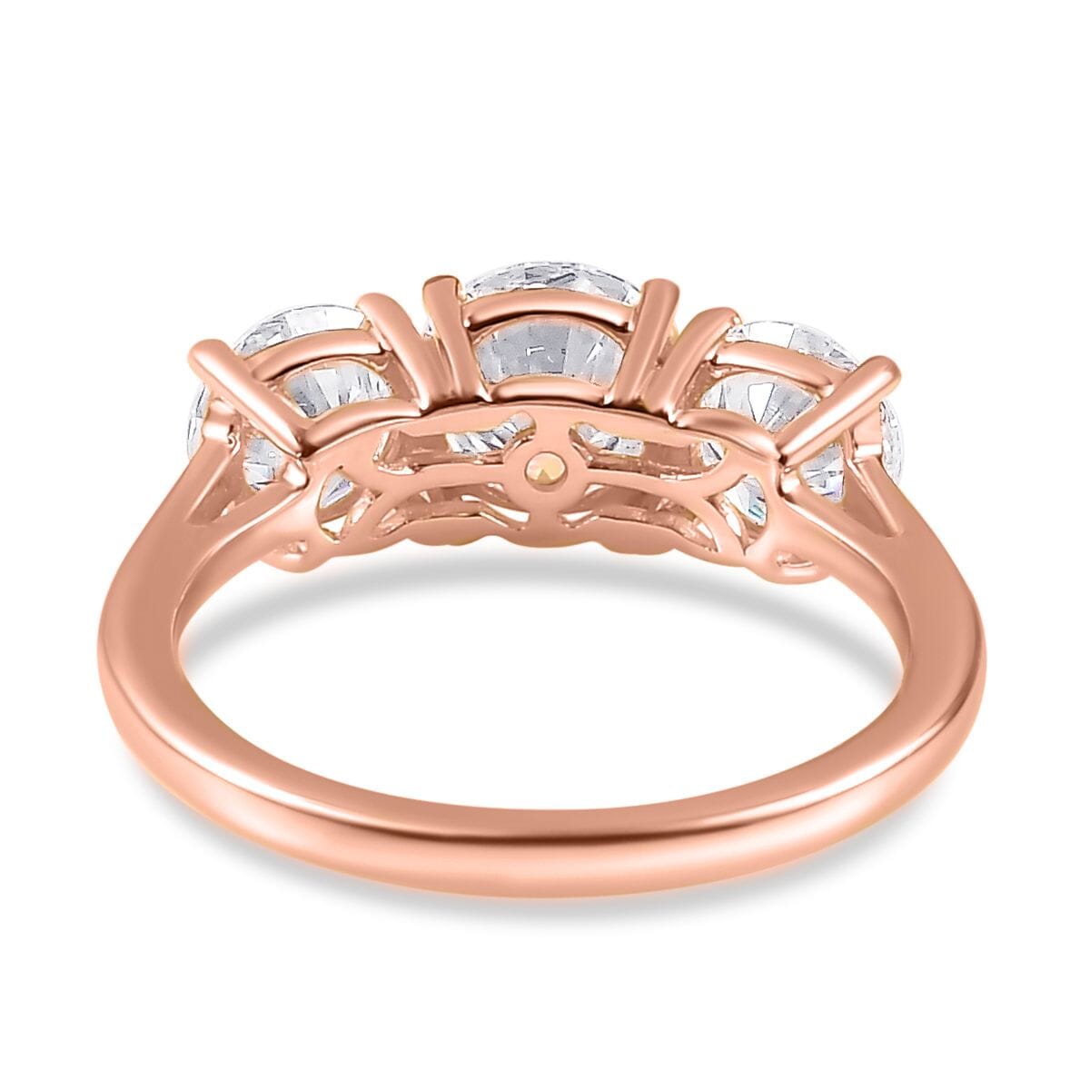 Moissanite 3 Stone Ring in Vermeil Rose Gold Over Sterling Silver (Size 6.0) 2.85 ctw image number 4