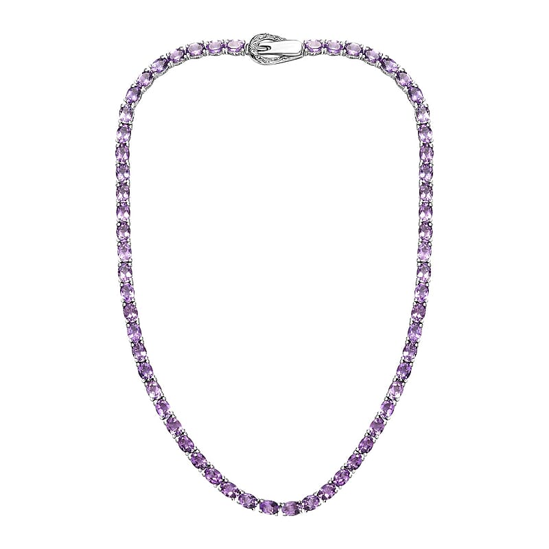 Premium Rose De France Amethyst Tennis Necklace 18 Inches in Platinum Over Sterling Silver 43.90 ctw