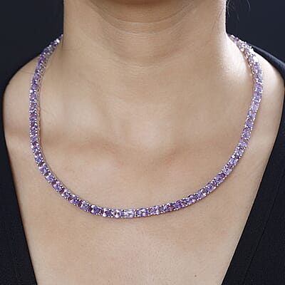 Premium Rose De France Amethyst Tennis Necklace 18 Inches in Platinum Over Sterling Silver 43.90 ctw