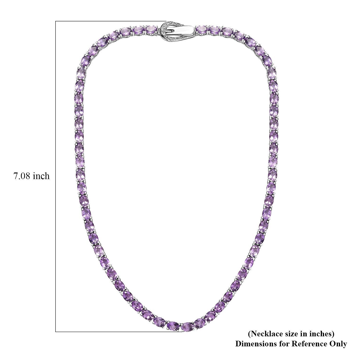 Premium Rose De France Amethyst Tennis Necklace 18 Inches in Platinum Over Sterling Silver 43.90 ctw