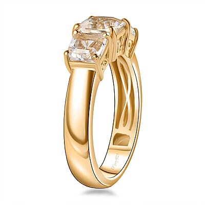 Asscher Cut Premium Mexican Hyalite Opal 3 Stone Ring in Vermeil Yellow Gold Over Sterling Silver (Size 10.0) with Free UV Flash Light 1.75 ctw