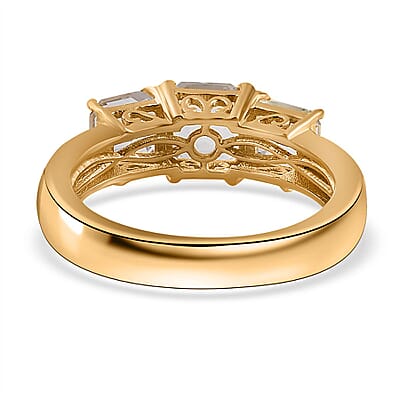 Asscher Cut Premium Mexican Hyalite Opal 3 Stone Ring in Vermeil Yellow Gold Over Sterling Silver (Size 10.0) with Free UV Flash Light 1.75 ctw