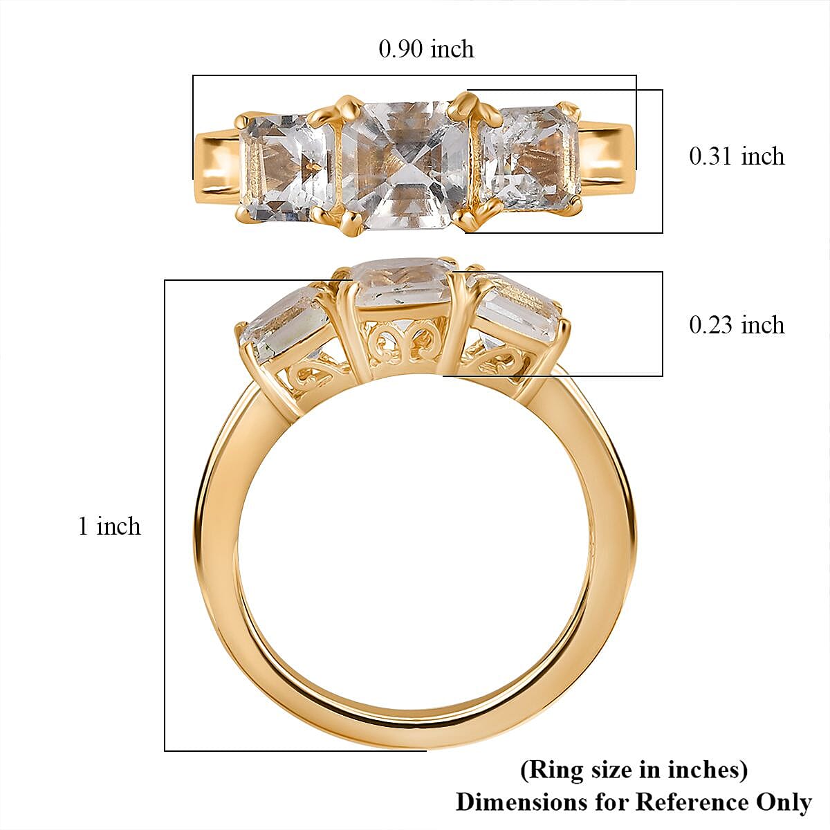 Asscher Cut Premium Mexican Hyalite Opal 3 Stone Ring in Vermeil Yellow Gold Over Sterling Silver (Size 10.0) with Free UV Flash Light 1.75 ctw
