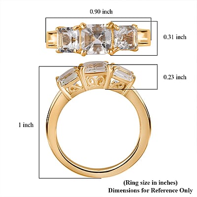 Asscher Cut Premium Mexican Hyalite Opal 3 Stone Ring in Vermeil Yellow Gold Over Sterling Silver (Size 10.0) with Free UV Flash Light 1.75 ctw