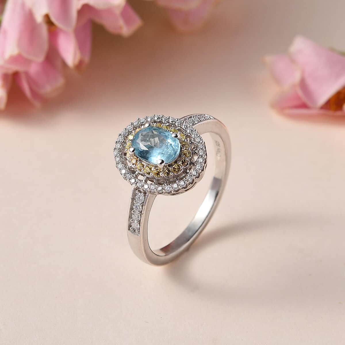 Premium Marine Kyanite, Multi Gemstone Ring in Platinum Over Sterling Silver (Size 10.0) 1.35 ctw image number 1