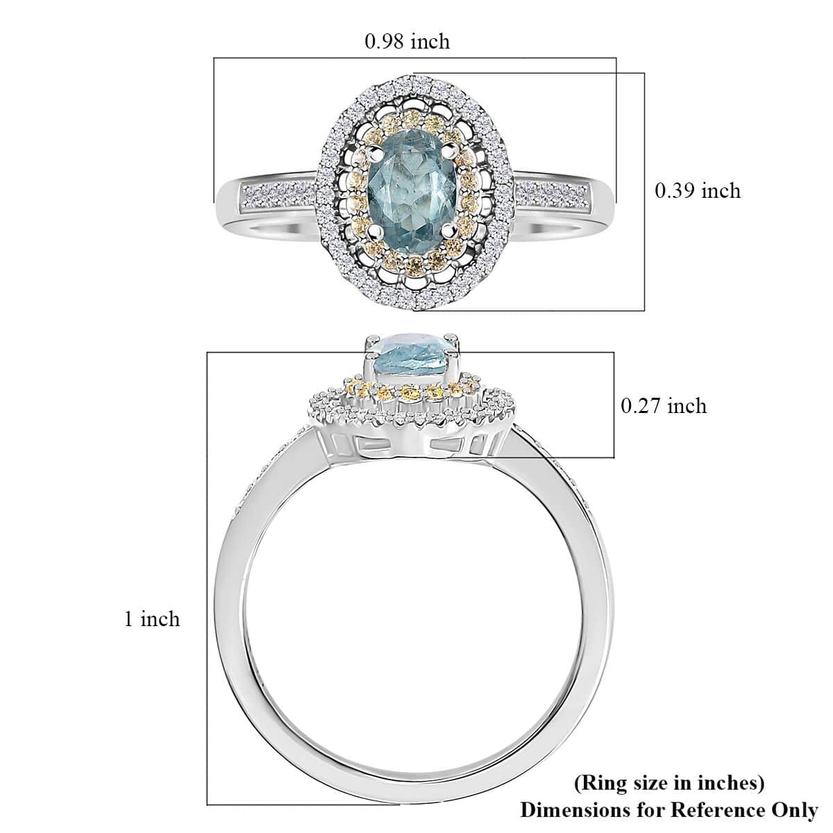 Premium Aqua Kyanite and Multi Gemstone Double Halo Ring in Platinum Over Sterling Silver (Size 10.0) 1.35 ctw image number 5