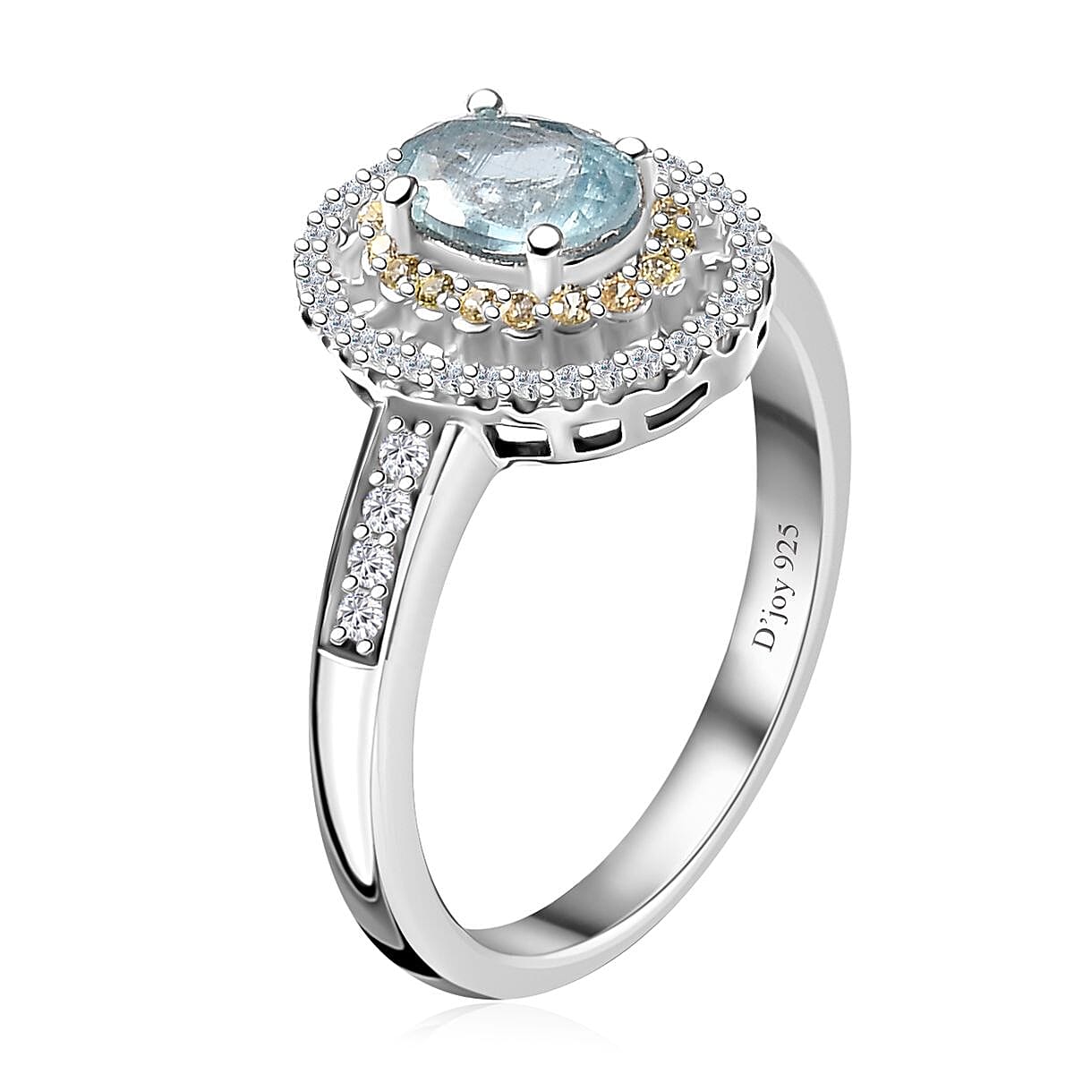 Premium Aqua Kyanite and Multi Gemstone Double Halo Ring in Platinum Over Sterling Silver (Size 6.0) 1.35 ctw image number 3