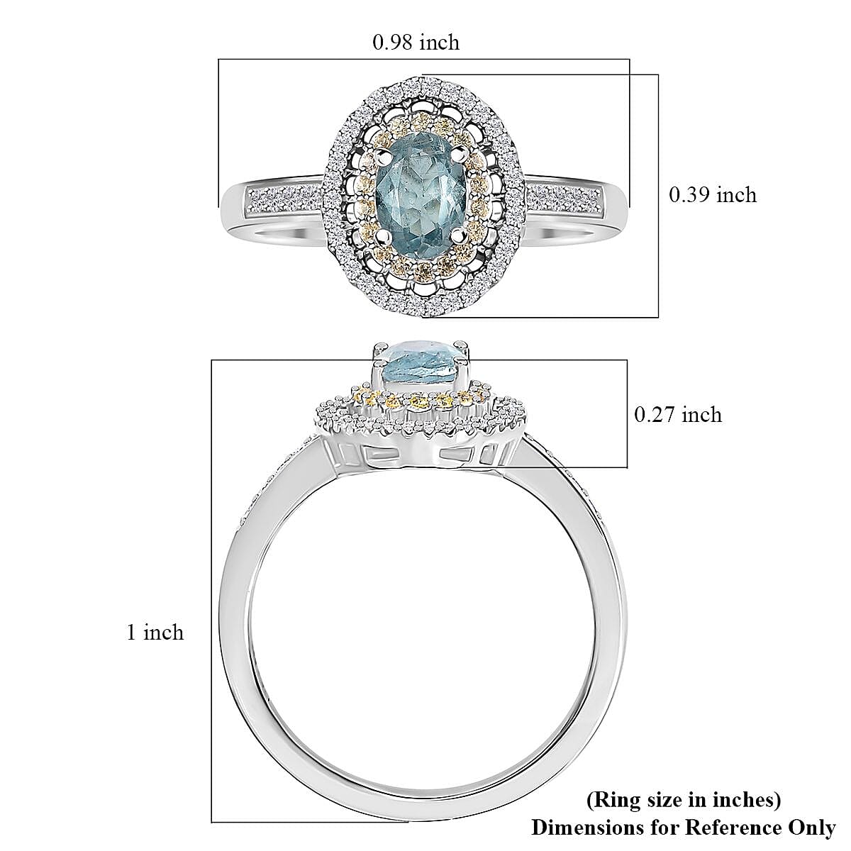 Premium Aqua Kyanite and Multi Gemstone Double Halo Ring in Platinum Over Sterling Silver (Size 8.0) 1.35 ctw image number 5