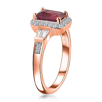 Premium Tanzanian Wine Garnet and White Zircon Halo Ring in Vermeil Rose Gold Over Sterling Silver (Size 10.0) 1.75 ctw