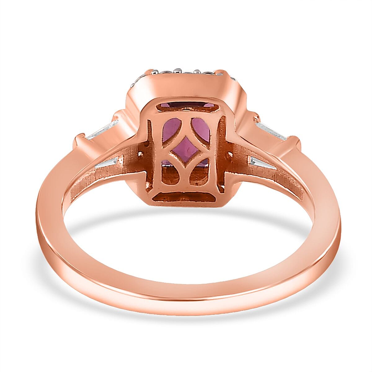 Premium Tanzanian Wine Garnet and White Zircon Halo Ring in Vermeil Rose Gold Over Sterling Silver (Size 5.0) 1.75 ctw image number 4