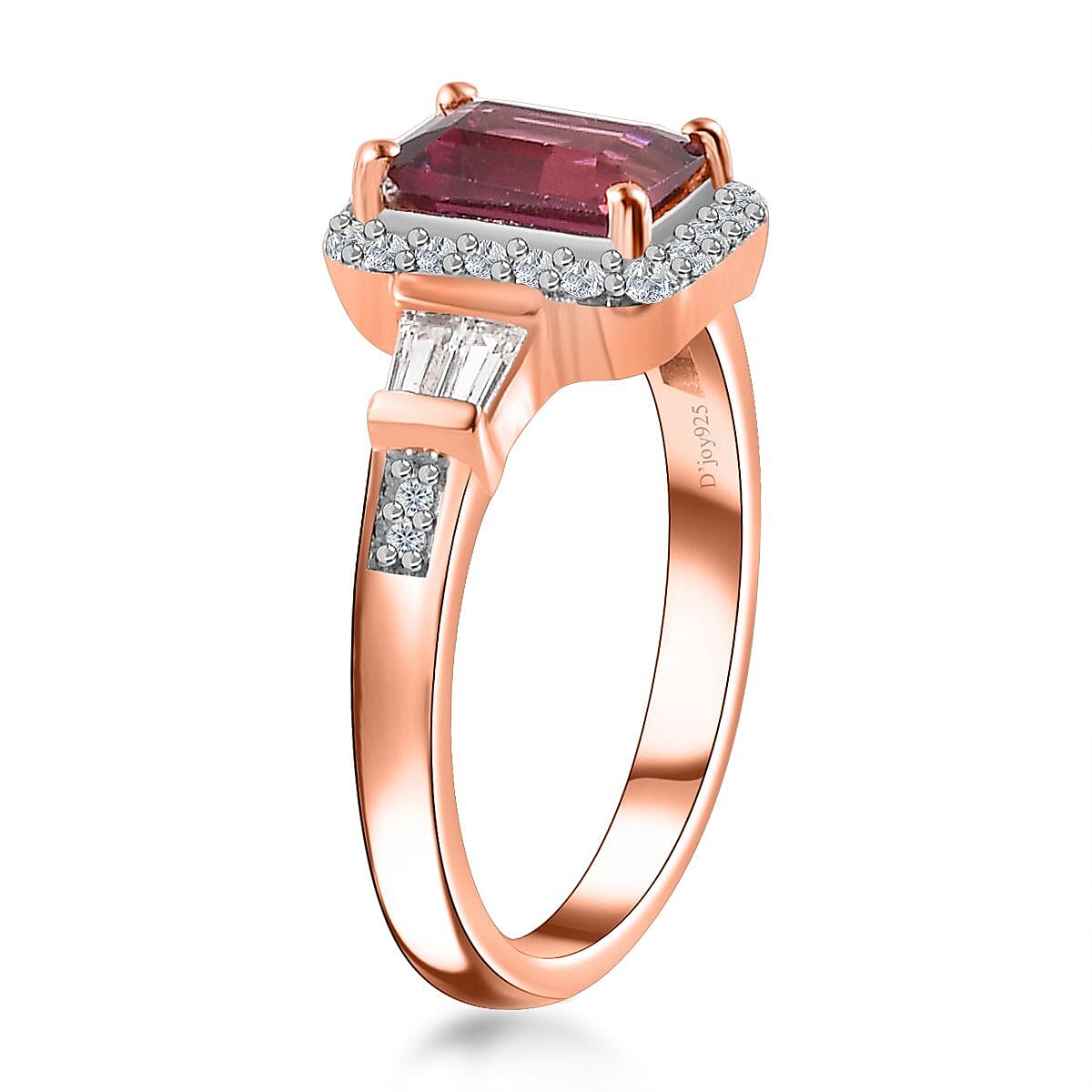Premium Tanzanian Wine Garnet and White Zircon Halo Ring in Vermeil Rose Gold Over Sterling Silver (Size 7.0) 1.75 ctw image number 3