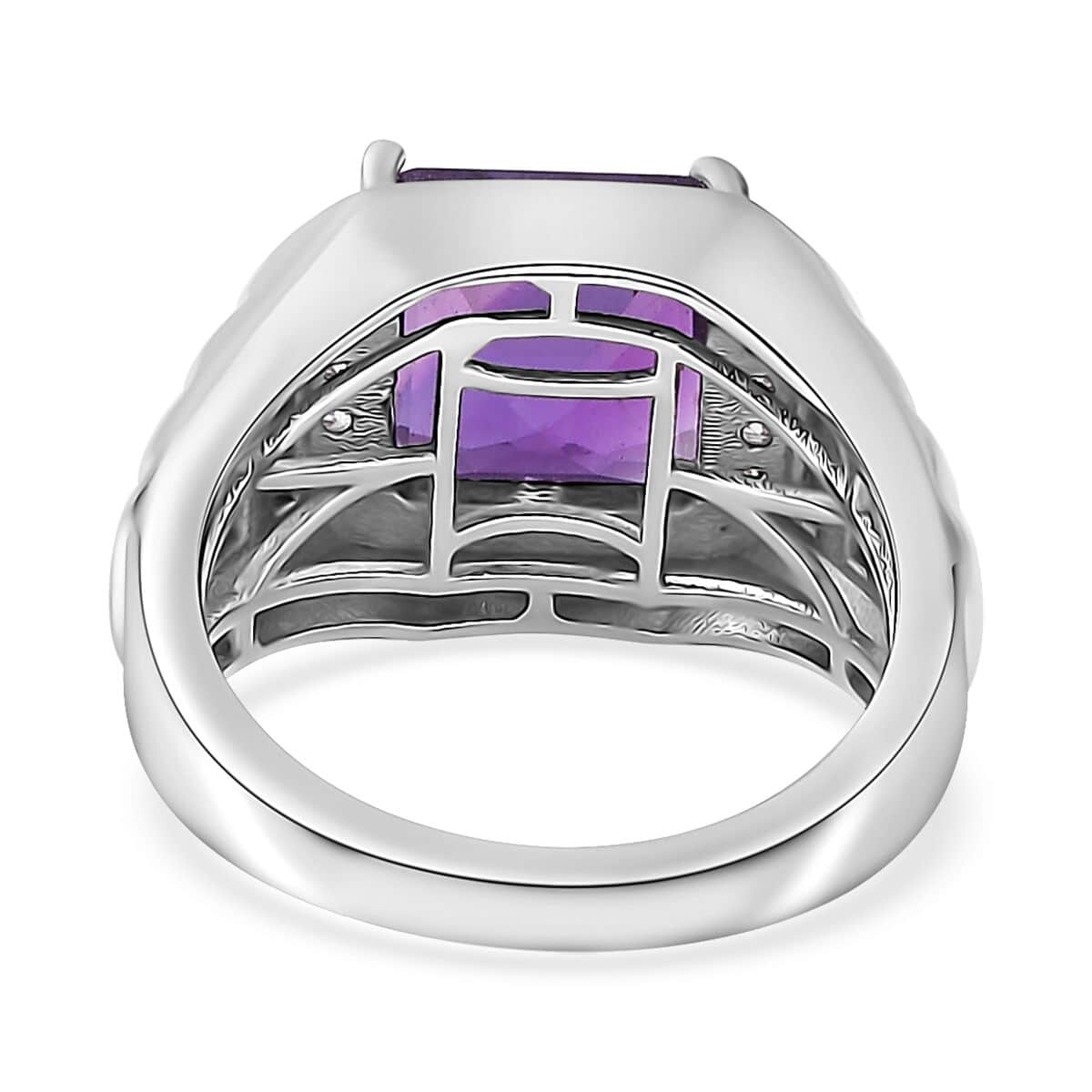 African Amethyst and White Zircon Men's Ring in Platinum Over Sterling Silver (Size 10.0) 5.50 ctw image number 4