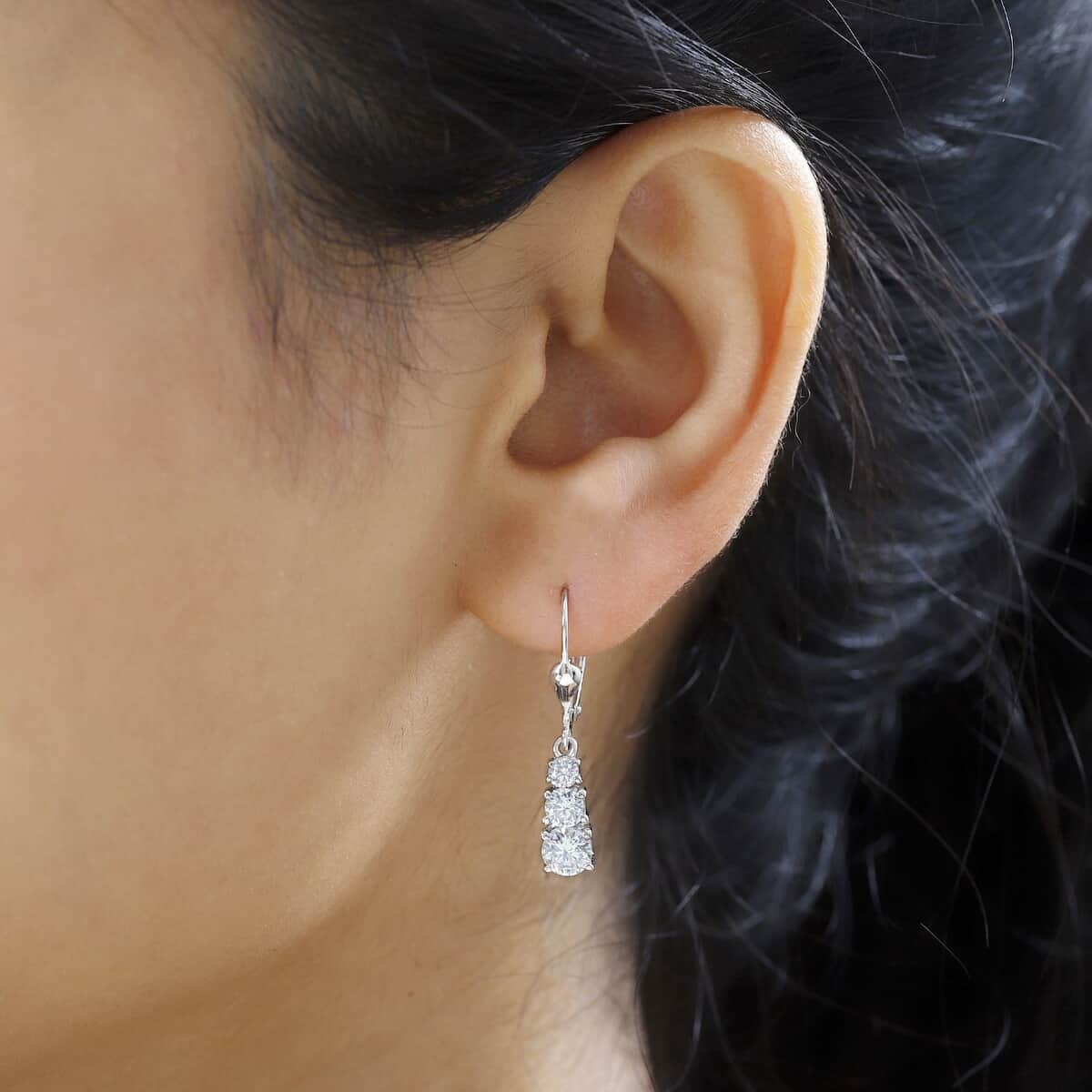 Moissanite Earrings in Platinum Over Sterling Silver 1.50 ctw image number 2