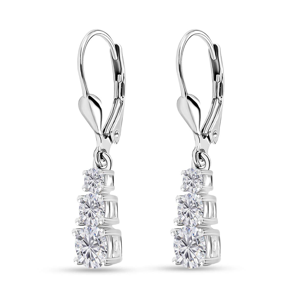 Moissanite Earrings in Platinum Over Sterling Silver 1.50 ctw image number 3