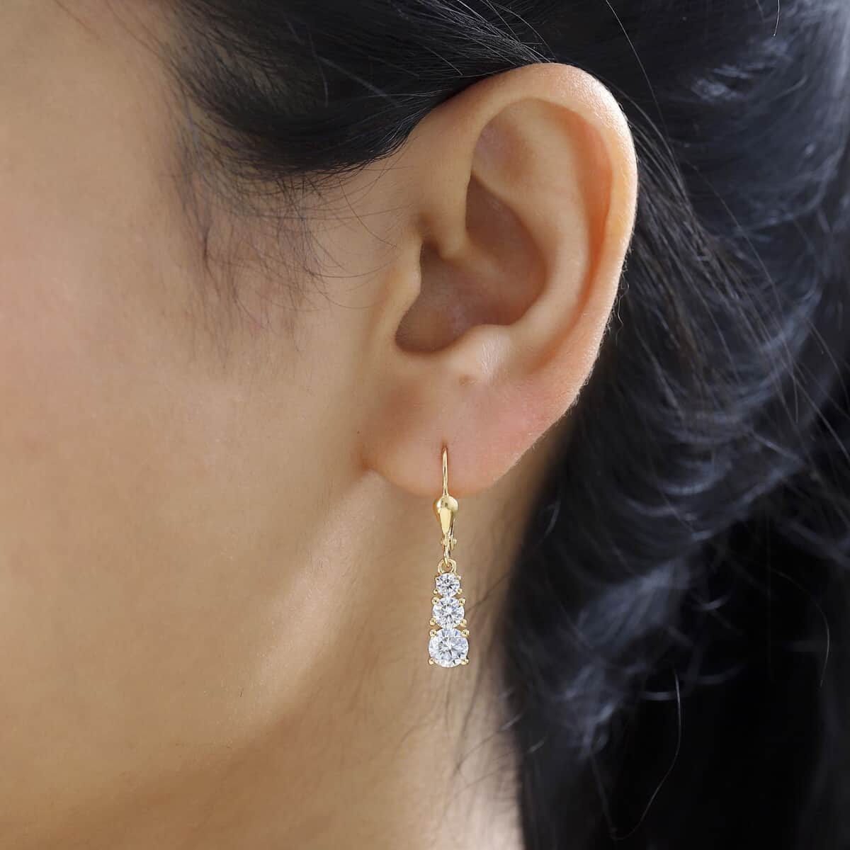 Moissanite Earrings in Vermeil Yellow Gold Over Sterling Silver 1.50 ctw image number 2