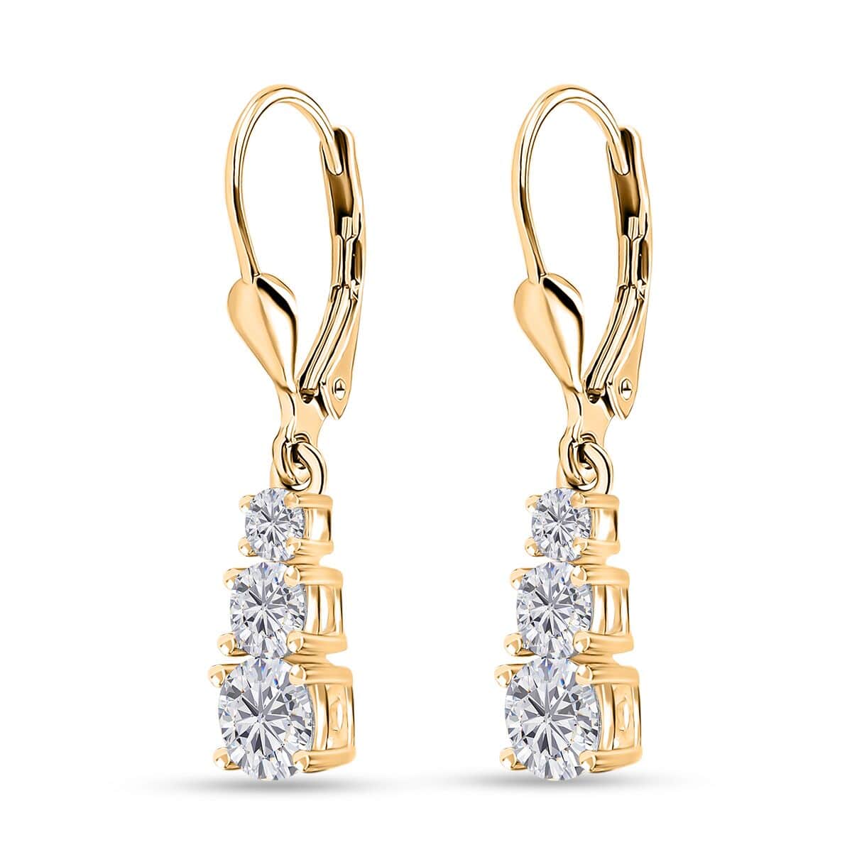 Moissanite 1.50 ctw Lever Back Earrings in Vermeil Yellow Gold Over Sterling Silver image number 3