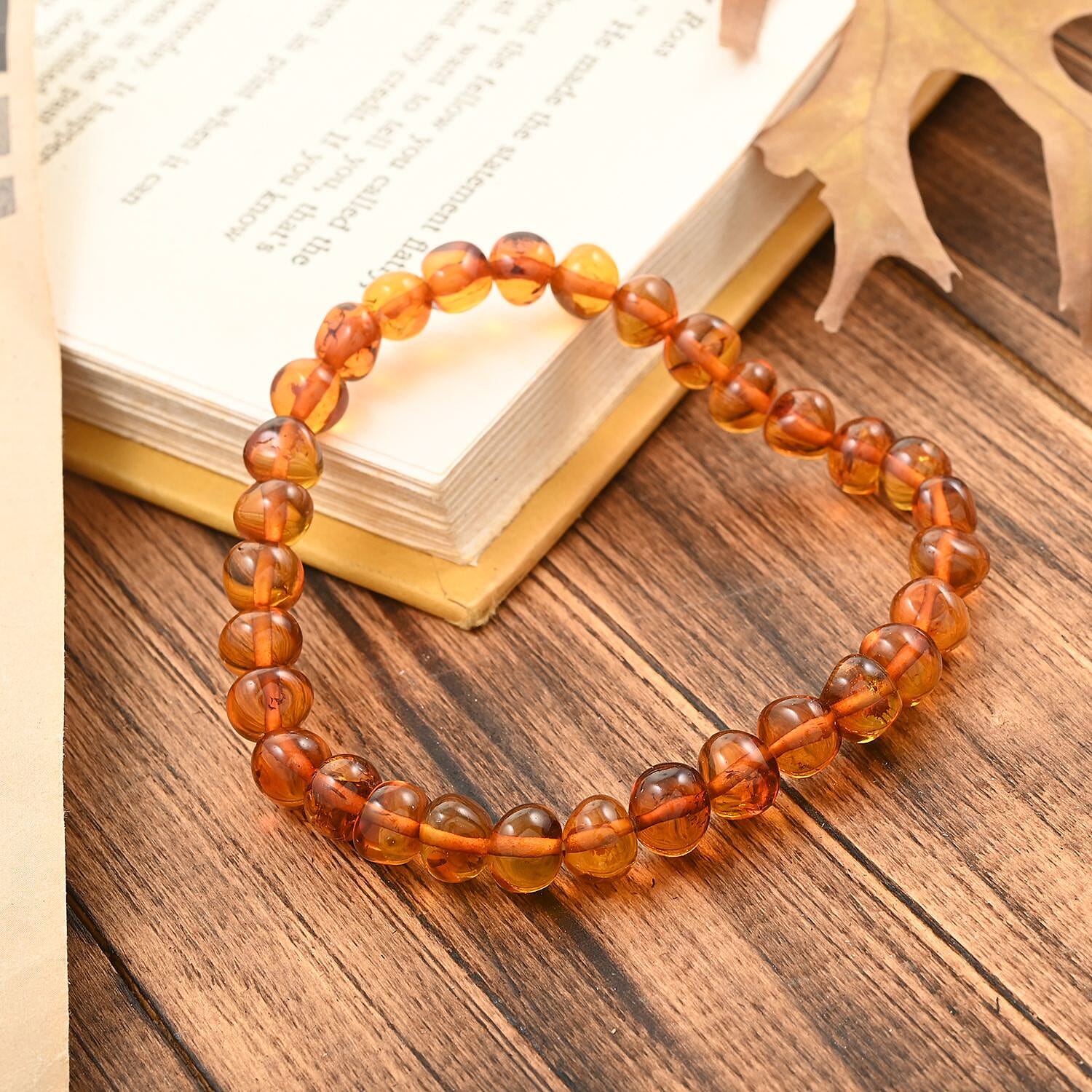 Baltic Amber Golden Beads Stretch Bracelet
