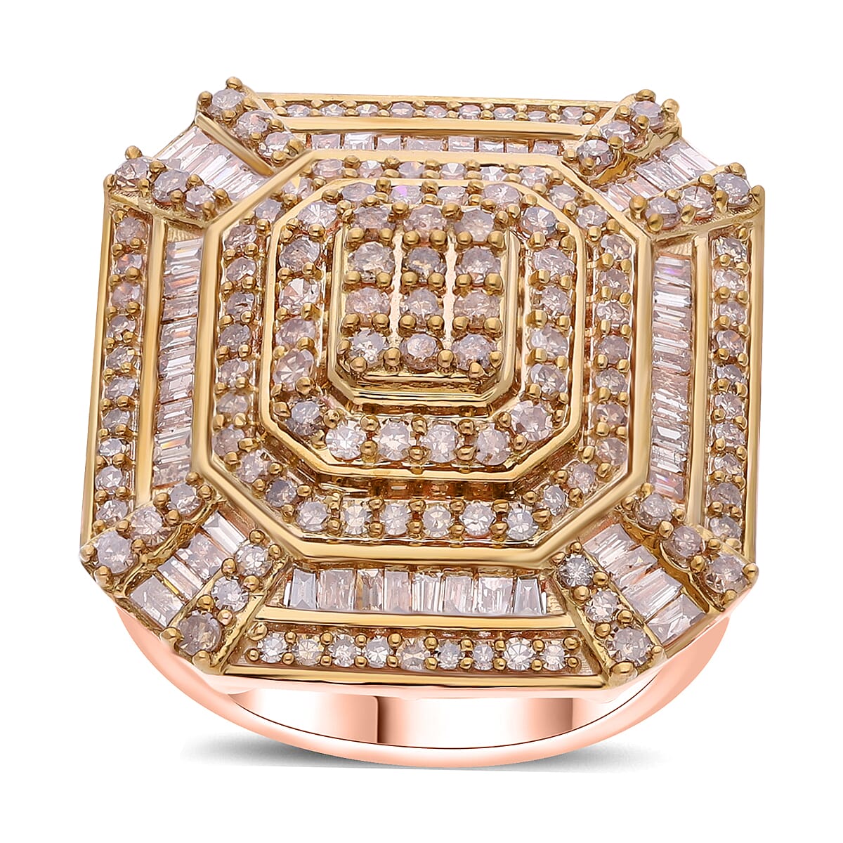 Natural Champagne Diamond 1.50 ctw Ring in Vermeil Rose Gold Over Sterling Silver (Size 10.0) 